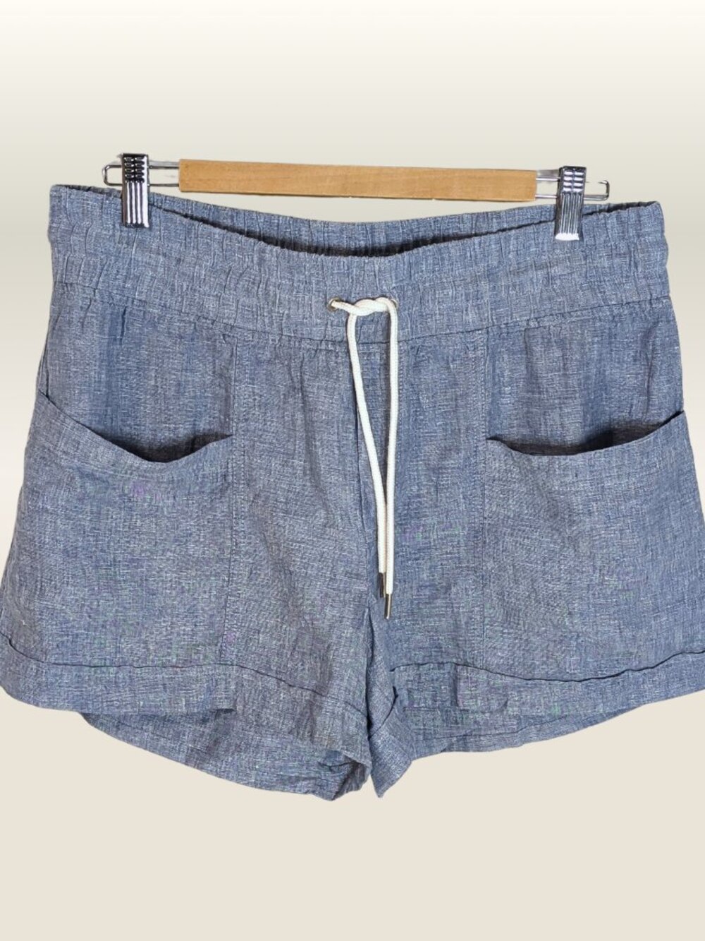 Athleta Cabo Linen Chambray Drawstring Shorts 12 Coastal Resort NWOT